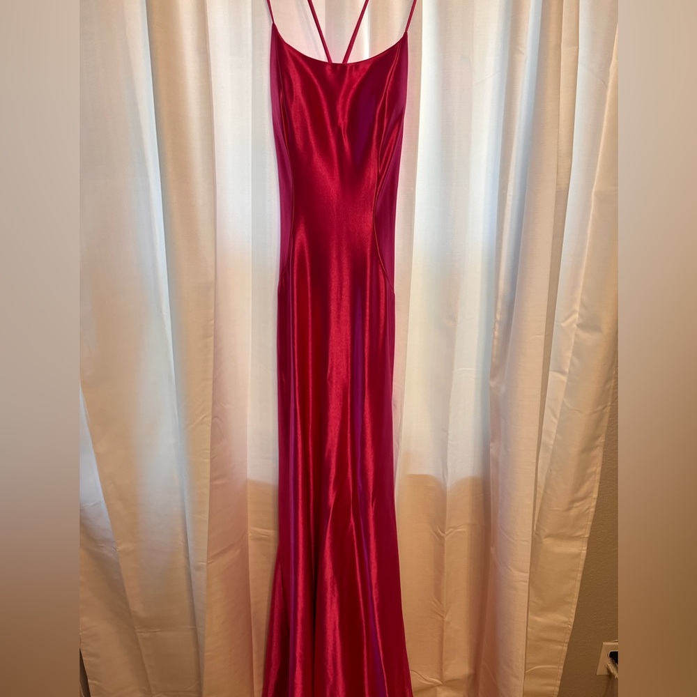 Madison James Hot Pink Corset Back Prom Dress